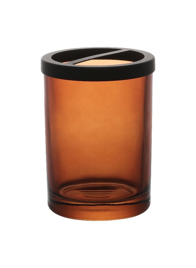 HALSTON H Halston Amber Glass Toothbrush Holder, Heavy Weight Thick Organizer,Bathroom, Vanity Countertop, Makeup Brush, The Freida Collection Bathroom Accessories Set Farmhouse Decor - Image 1